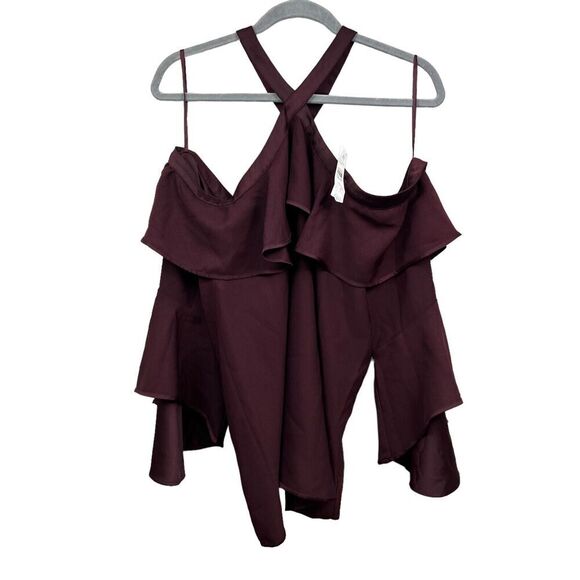 Loft Womens Cold Shoulder Halter‎ Top Blouse Flare 3/4 Sleeve Burgundy Size XXL - Picture 1 of 5
